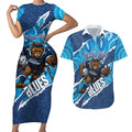NSW Blues Rugby Custom Couples Matching Short Sleeve Bodycon Dress and Hawaiian Shirt Go Cockroaches Sporty Aboriginal Art