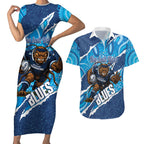 NSW Blues Rugby Custom Couples Matching Short Sleeve Bodycon Dress and Hawaiian Shirt Go Cockroaches Sporty Aboriginal Art
