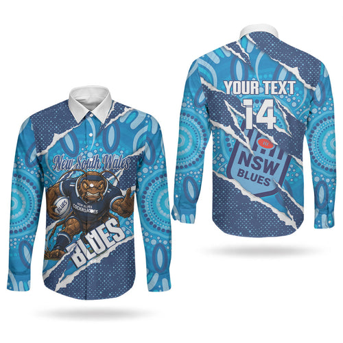 NSW Blues Rugby Custom Couples Matching Short Sleeve Bodycon Dress and Long Sleeve Button Shirt Go Cockroaches Sporty Aboriginal Art