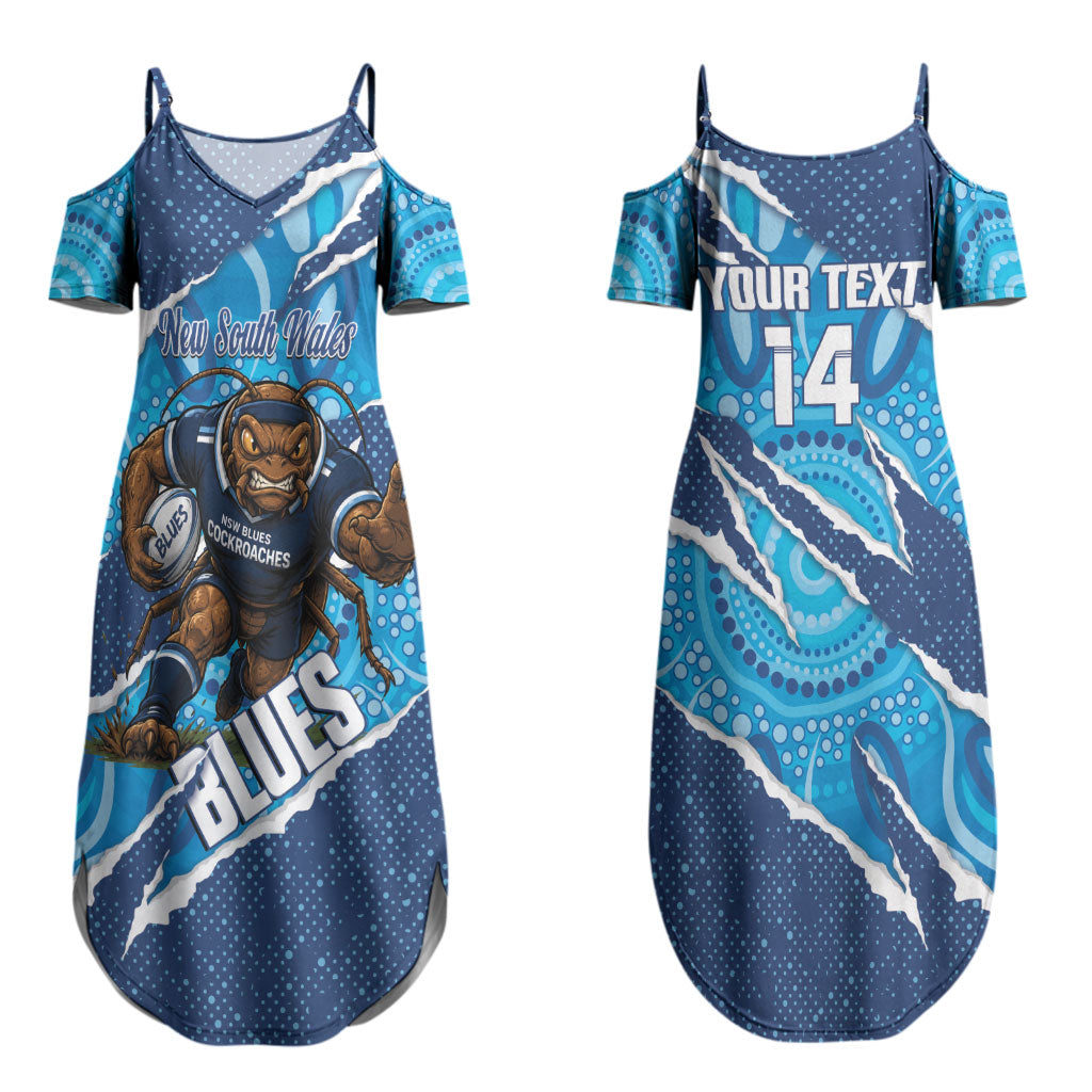 NSW Blues Rugby Custom Couples Matching Summer Maxi Dress and Hawaiian Shirt Go Cockroaches Sporty Aboriginal Art LT14
