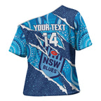 NSW Blues Rugby Custom Cross Shoulder Shirt Go Cockroaches Sporty Aboriginal Art