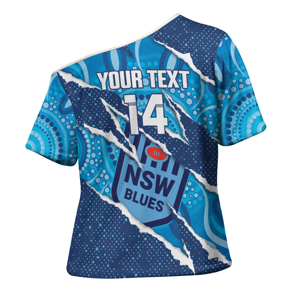 NSW Blues Rugby Custom Cross Shoulder Shirt Go Cockroaches Sporty Aboriginal Art