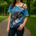 NSW Blues Rugby Custom Cross Shoulder Shirt Go Cockroaches Sporty Aboriginal Art