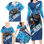 NSW Blues Rugby Custom Family Matching Long Sleeve Bodycon Dress and Hawaiian Shirt Go Cockroaches Sporty Aboriginal Art