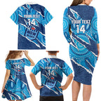 NSW Blues Rugby Custom Family Matching Long Sleeve Bodycon Dress and Hawaiian Shirt Go Cockroaches Sporty Aboriginal Art