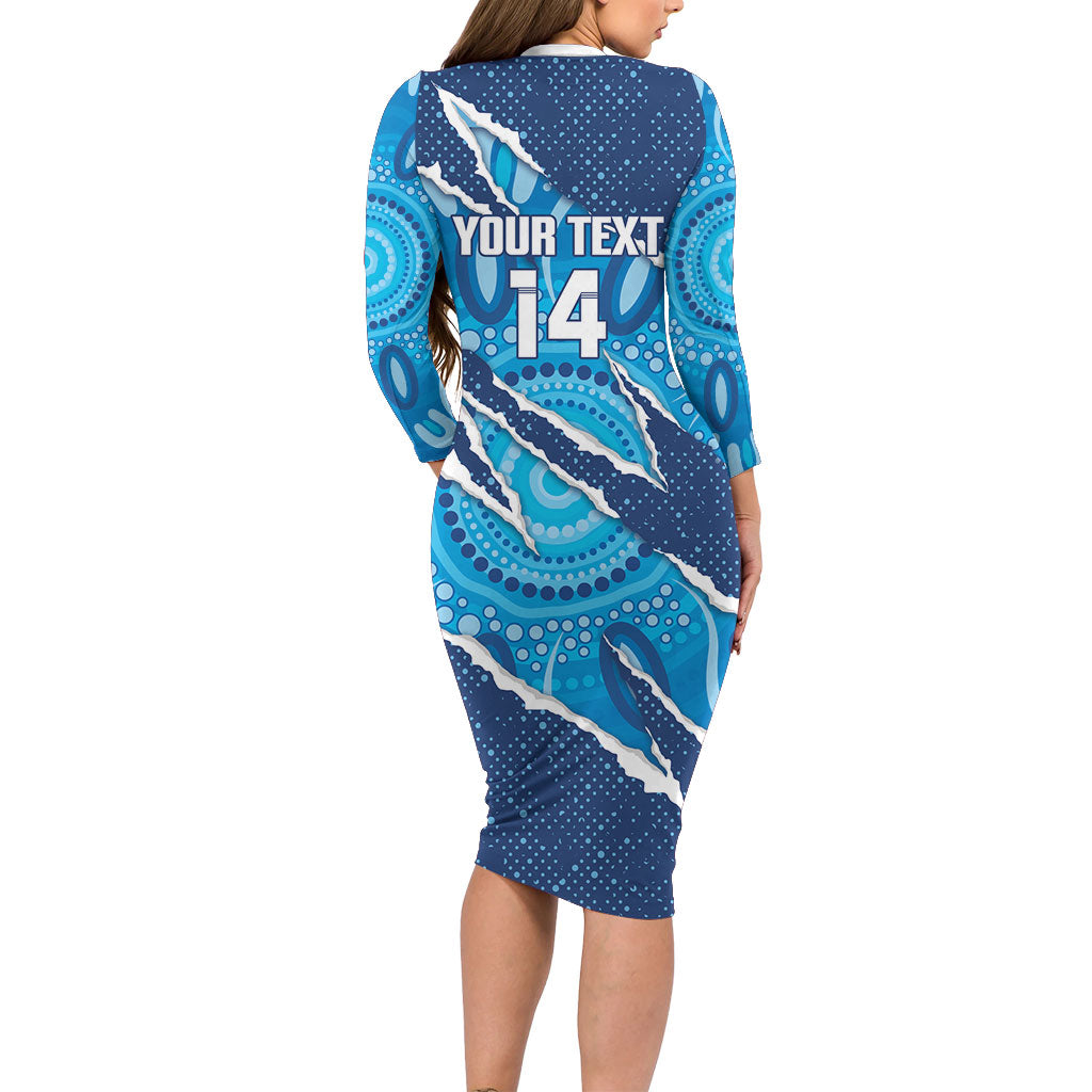 NSW Blues Rugby Custom Family Matching Long Sleeve Bodycon Dress and Hawaiian Shirt Go Cockroaches Sporty Aboriginal Art