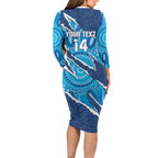 NSW Blues Rugby Custom Family Matching Long Sleeve Bodycon Dress and Hawaiian Shirt Go Cockroaches Sporty Aboriginal Art