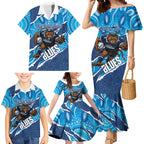 NSW Blues Rugby Custom Family Matching Mermaid Dress and Hawaiian Shirt Go Cockroaches Sporty Aboriginal Art