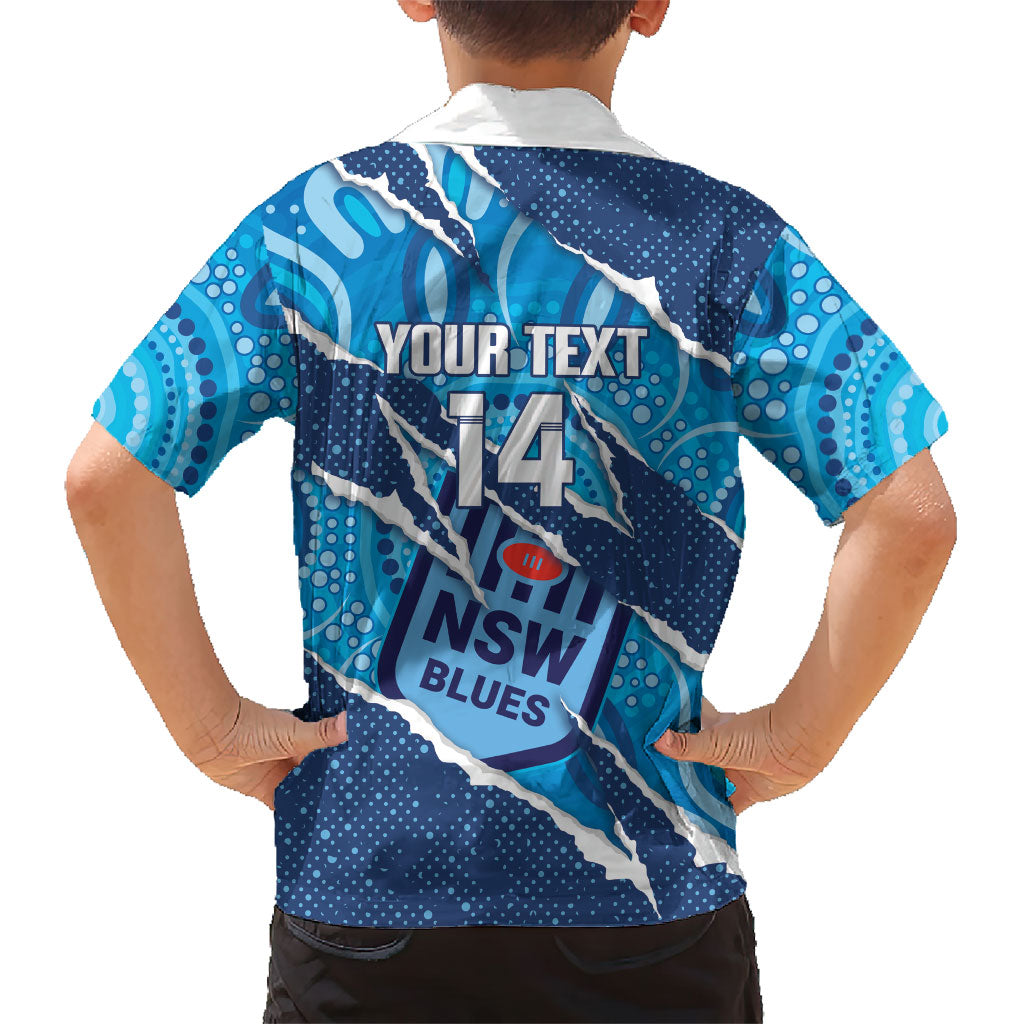 NSW Blues Rugby Custom Family Matching Off The Shoulder Long Sleeve Dress and Hawaiian Shirt Go Cockroaches Sporty Aboriginal Art