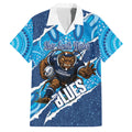 NSW Blues Rugby Custom Family Matching Off The Shoulder Long Sleeve Dress and Hawaiian Shirt Go Cockroaches Sporty Aboriginal Art