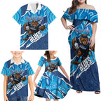 NSW Blues Rugby Custom Family Matching Off Shoulder Maxi Dress and Hawaiian Shirt Go Cockroaches Sporty Aboriginal Art