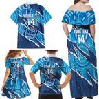 NSW Blues Rugby Custom Family Matching Off Shoulder Maxi Dress and Hawaiian Shirt Go Cockroaches Sporty Aboriginal Art