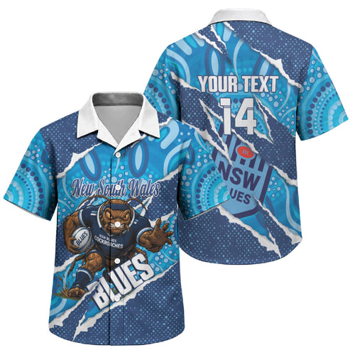 NSW Blues Rugby Custom Family Matching Off Shoulder Maxi Dress and Hawaiian Shirt Go Cockroaches Sporty Aboriginal Art