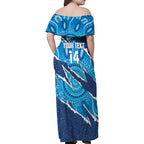 NSW Blues Rugby Custom Family Matching Off Shoulder Maxi Dress and Hawaiian Shirt Go Cockroaches Sporty Aboriginal Art