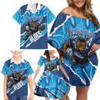 NSW Blues Rugby Custom Family Matching Off Shoulder Short Dress and Hawaiian Shirt Go Cockroaches Sporty Aboriginal Art