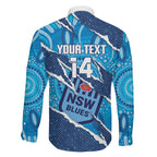 NSW Blues Rugby Custom Family Matching Off Shoulder Short Dress and Hawaiian Shirt Go Cockroaches Sporty Aboriginal Art