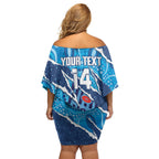 NSW Blues Rugby Custom Family Matching Off Shoulder Short Dress and Hawaiian Shirt Go Cockroaches Sporty Aboriginal Art