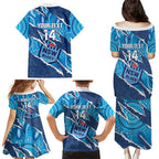 NSW Blues Rugby Custom Family Matching Puletasi and Hawaiian Shirt Go Cockroaches Sporty Aboriginal Art