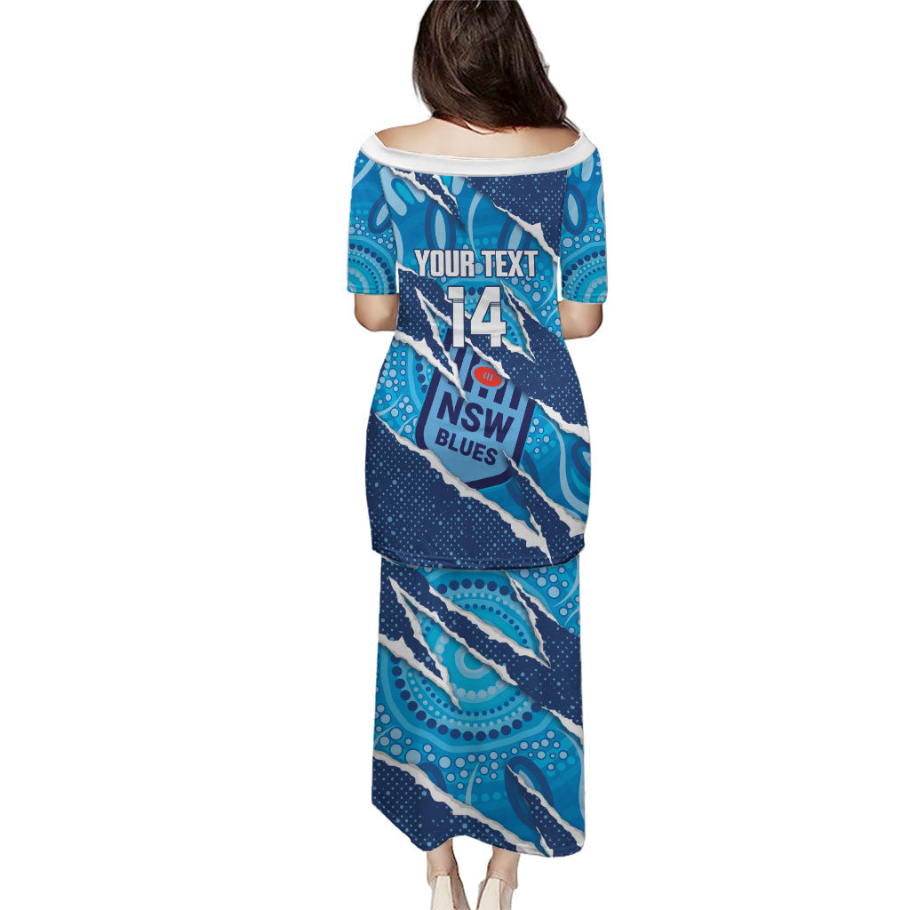 NSW Blues Rugby Custom Family Matching Puletasi and Hawaiian Shirt Go Cockroaches Sporty Aboriginal Art