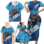NSW Blues Rugby Custom Family Matching Short Sleeve Bodycon Dress and Hawaiian Shirt Go Cockroaches Sporty Aboriginal Art