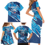 NSW Blues Rugby Custom Family Matching Short Sleeve Bodycon Dress and Hawaiian Shirt Go Cockroaches Sporty Aboriginal Art