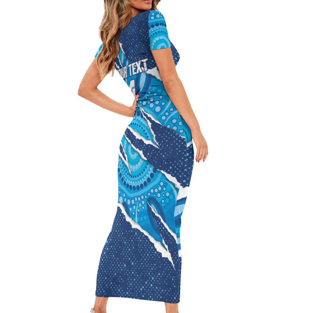 NSW Blues Rugby Custom Family Matching Short Sleeve Bodycon Dress and Hawaiian Shirt Go Cockroaches Sporty Aboriginal Art