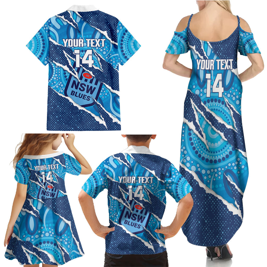 NSW Blues Rugby Custom Family Matching Summer Maxi Dress and Hawaiian Shirt Go Cockroaches Sporty Aboriginal Art