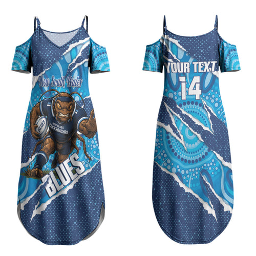 NSW Blues Rugby Custom Family Matching Summer Maxi Dress and Hawaiian Shirt Go Cockroaches Sporty Aboriginal Art