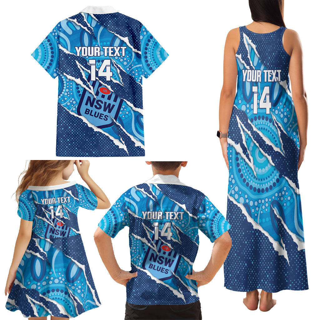 NSW Blues Rugby Custom Family Matching Tank Maxi Dress and Hawaiian Shirt Go Cockroaches Sporty Aboriginal Art