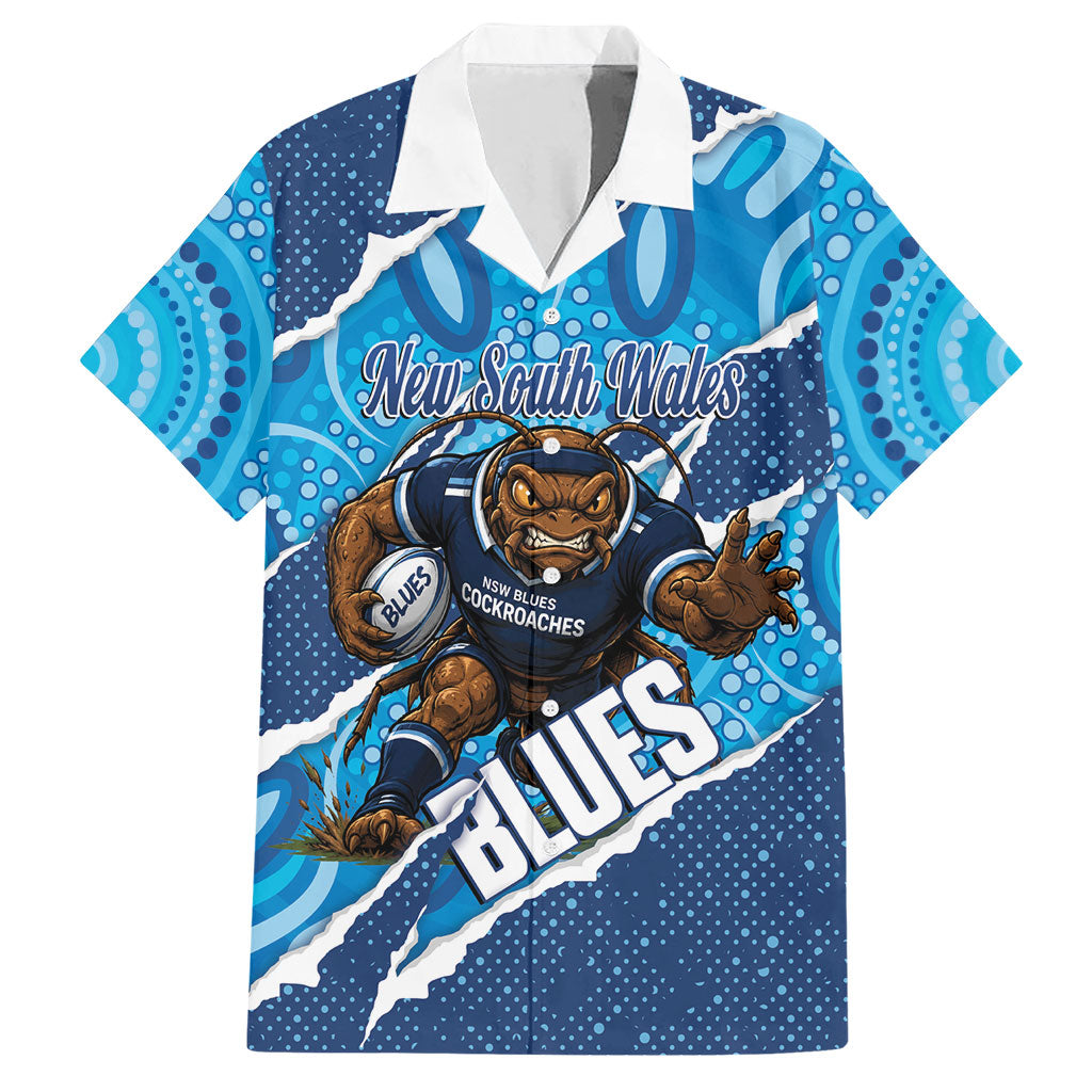 NSW Blues Rugby Custom Hawaiian Shirt Go Cockroaches Sporty Aboriginal Art
