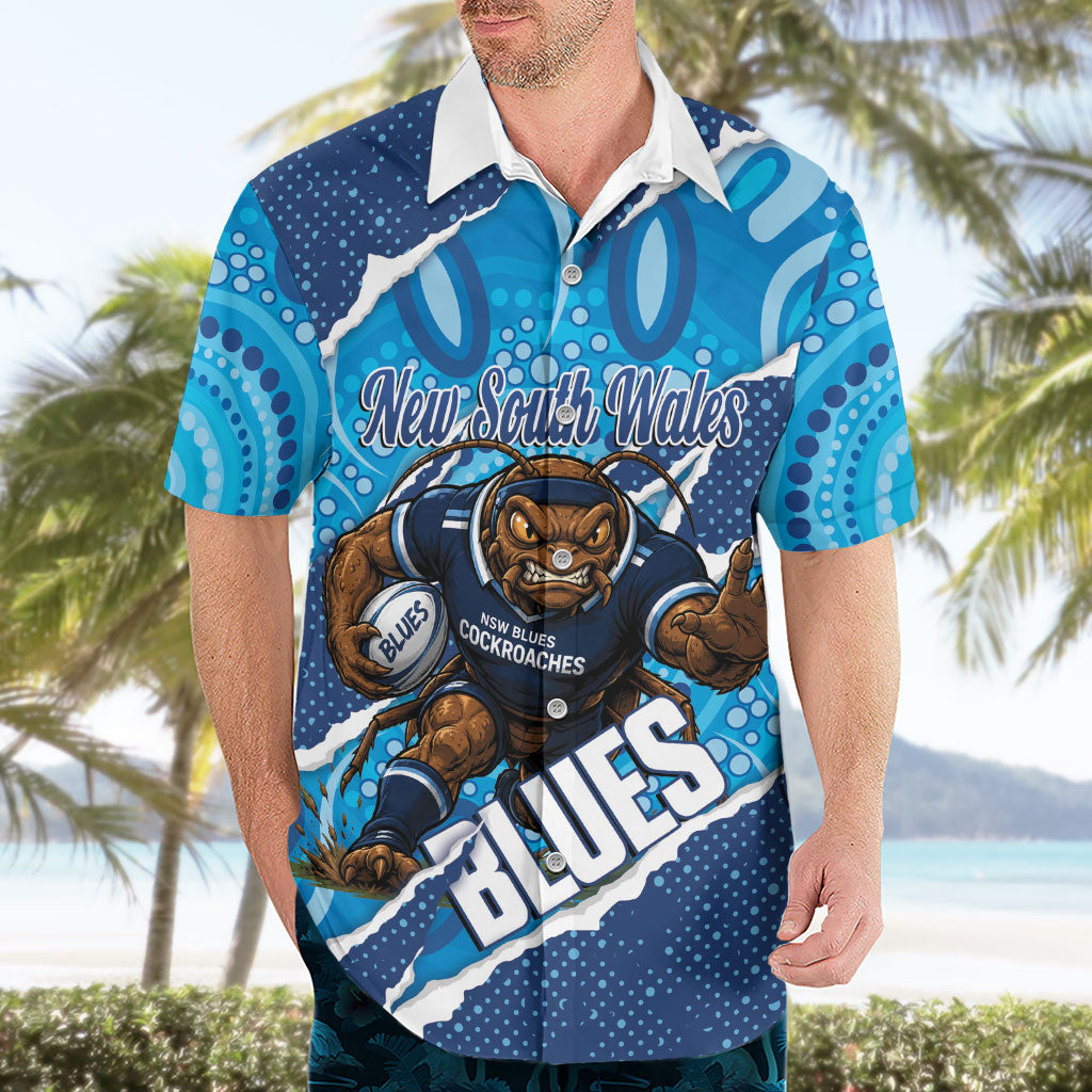 NSW Blues Rugby Custom Hawaiian Shirt Go Cockroaches Sporty Aboriginal Art