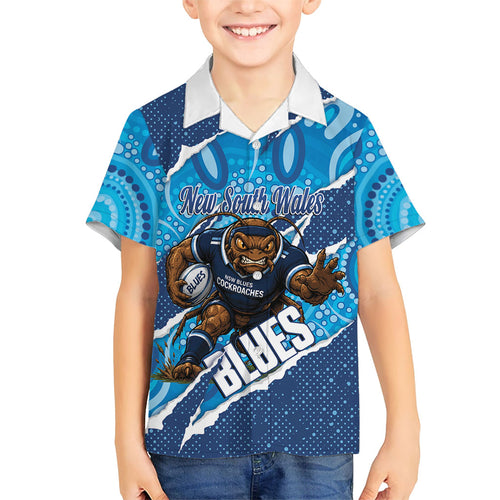 NSW Blues Rugby Custom Hawaiian Shirt Go Cockroaches Sporty Aboriginal Art