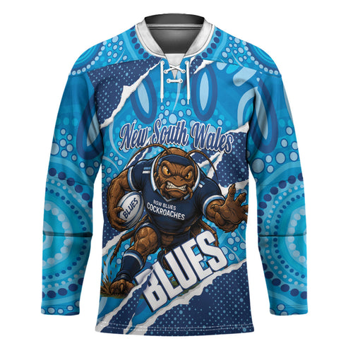 NSW Blues Rugby Custom Hockey Jersey Go Cockroaches Sporty Aboriginal Art