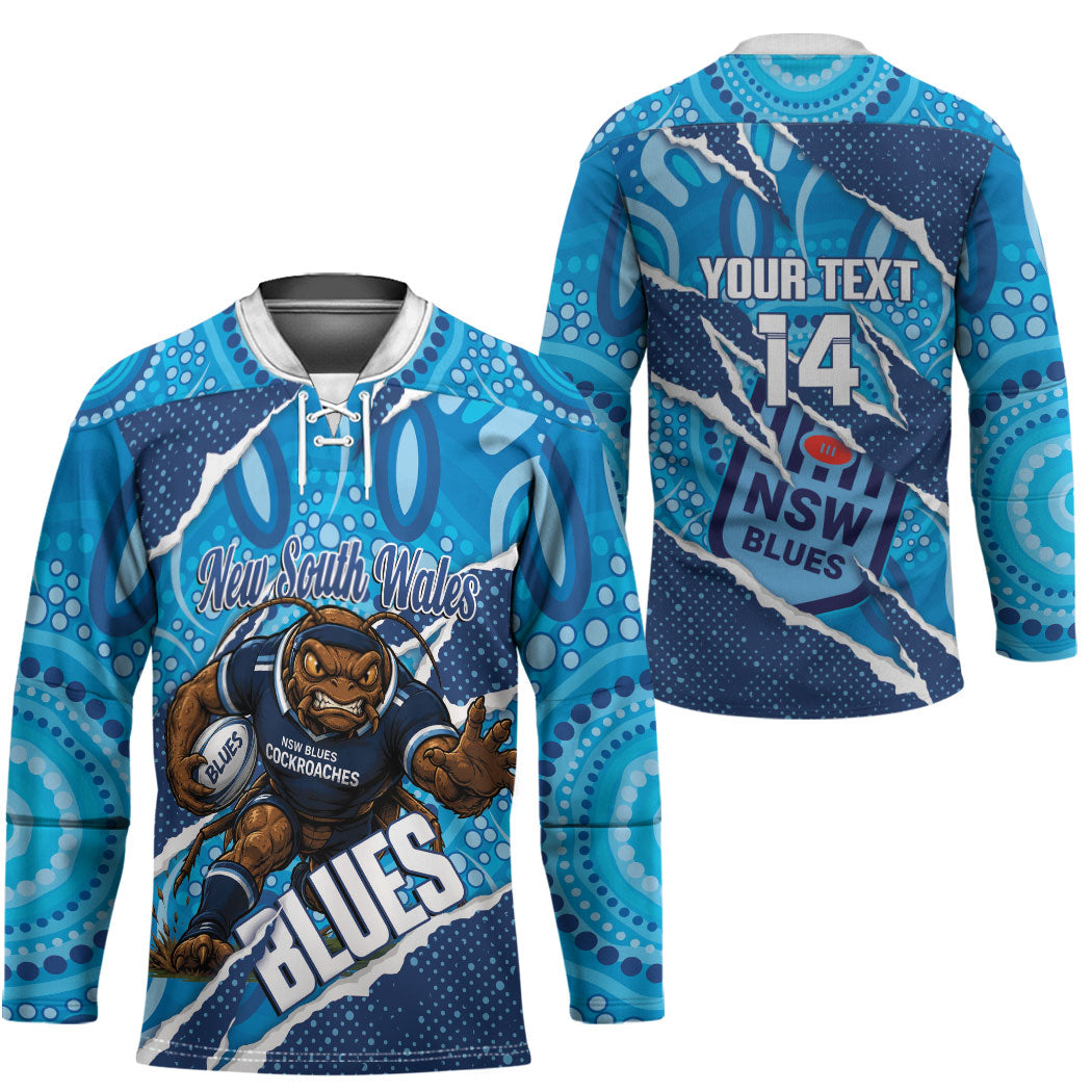 NSW Blues Rugby Custom Hockey Jersey Go Cockroaches Sporty Aboriginal Art