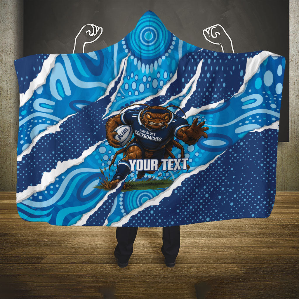 NSW Blues Rugby Custom Hooded Blanket Go Cockroaches Sporty Aboriginal Art