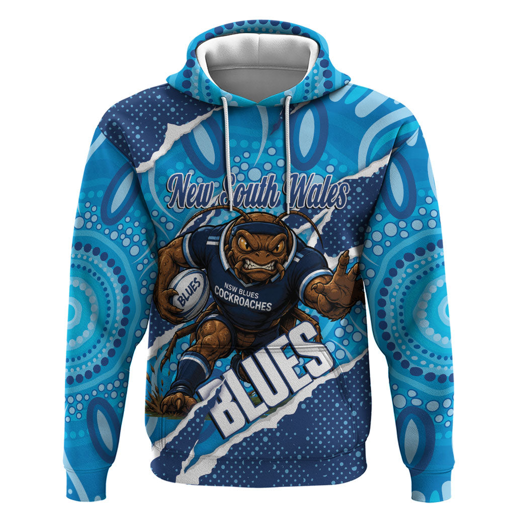 NSW Blues Rugby Custom Hoodie Go Cockroaches Sporty Aboriginal Art