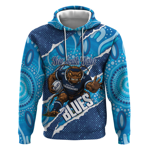 NSW Blues Rugby Custom Hoodie Go Cockroaches Sporty Aboriginal Art