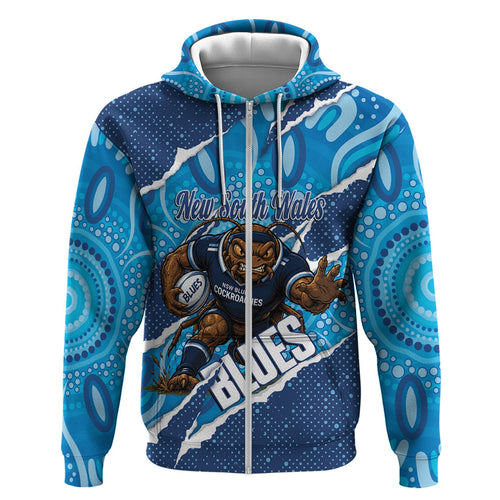 NSW Blues Rugby Custom Hoodie Go Cockroaches Sporty Aboriginal Art