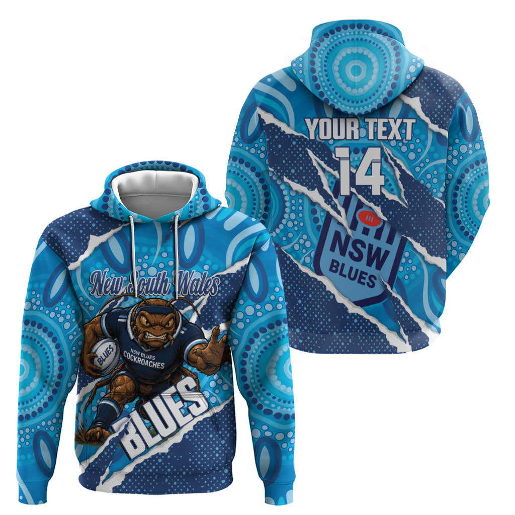 NSW Blues Rugby Custom Hoodie Go Cockroaches Sporty Aboriginal Art
