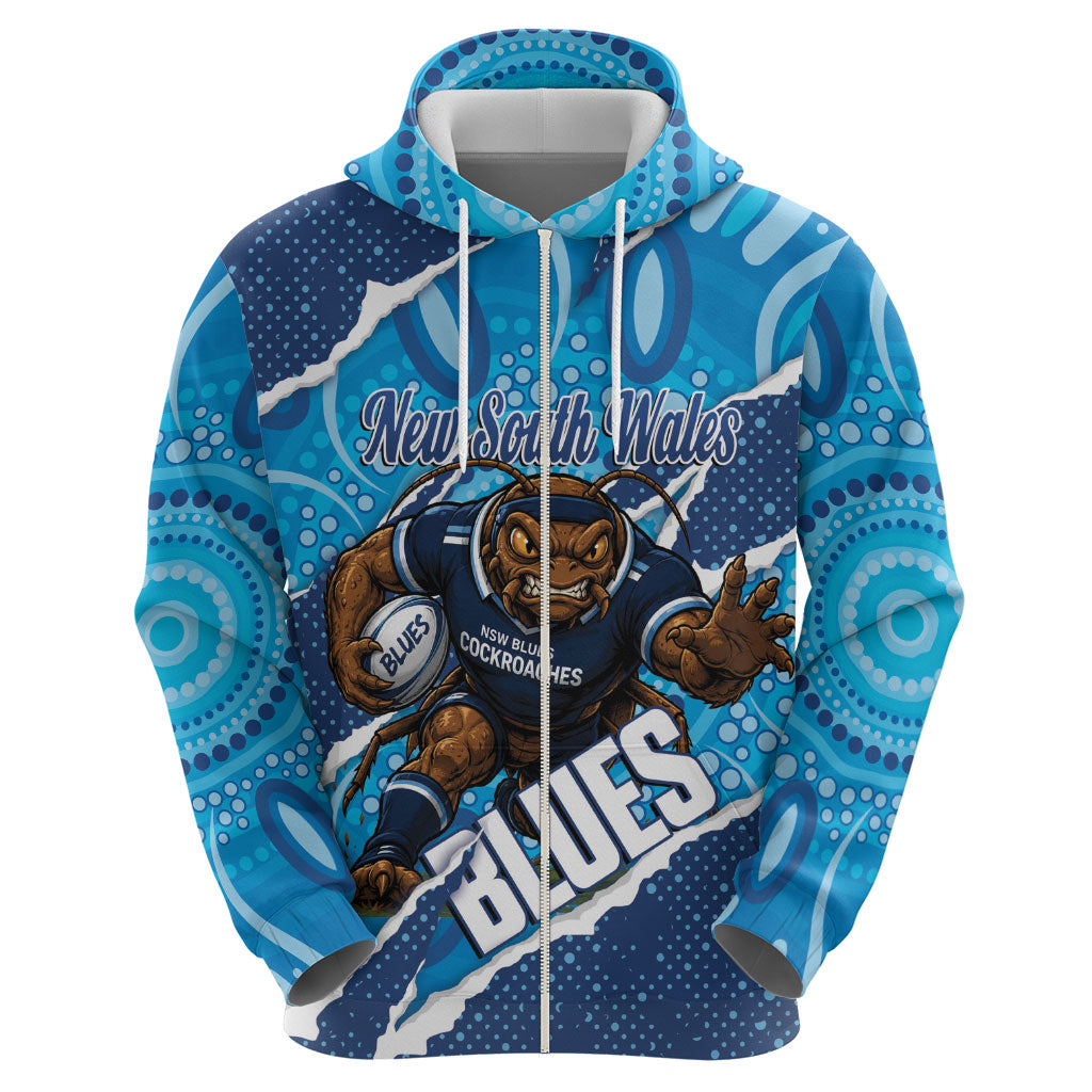 NSW Blues Rugby Custom Hoodie Go Cockroaches Sporty Aboriginal Art