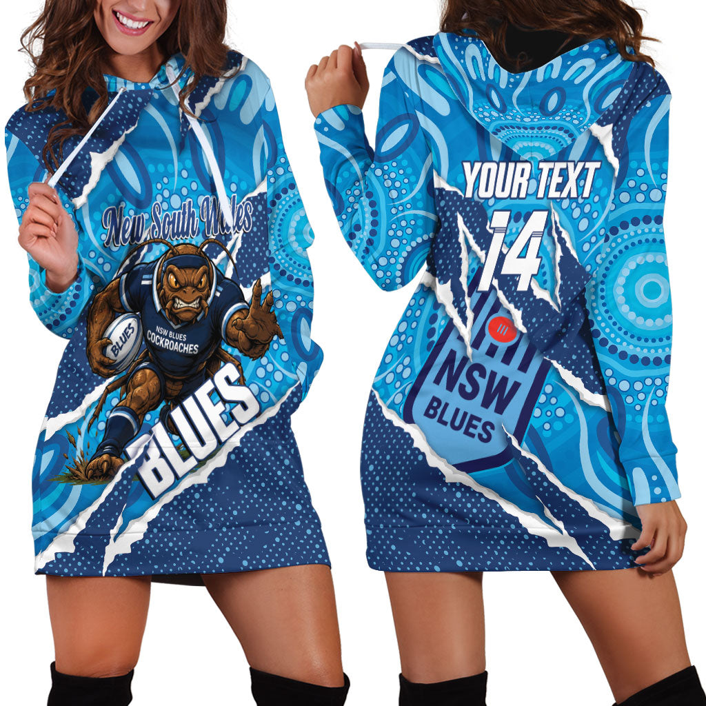 NSW Blues Rugby Custom Hoodie Dress Go Cockroaches Sporty Aboriginal Art