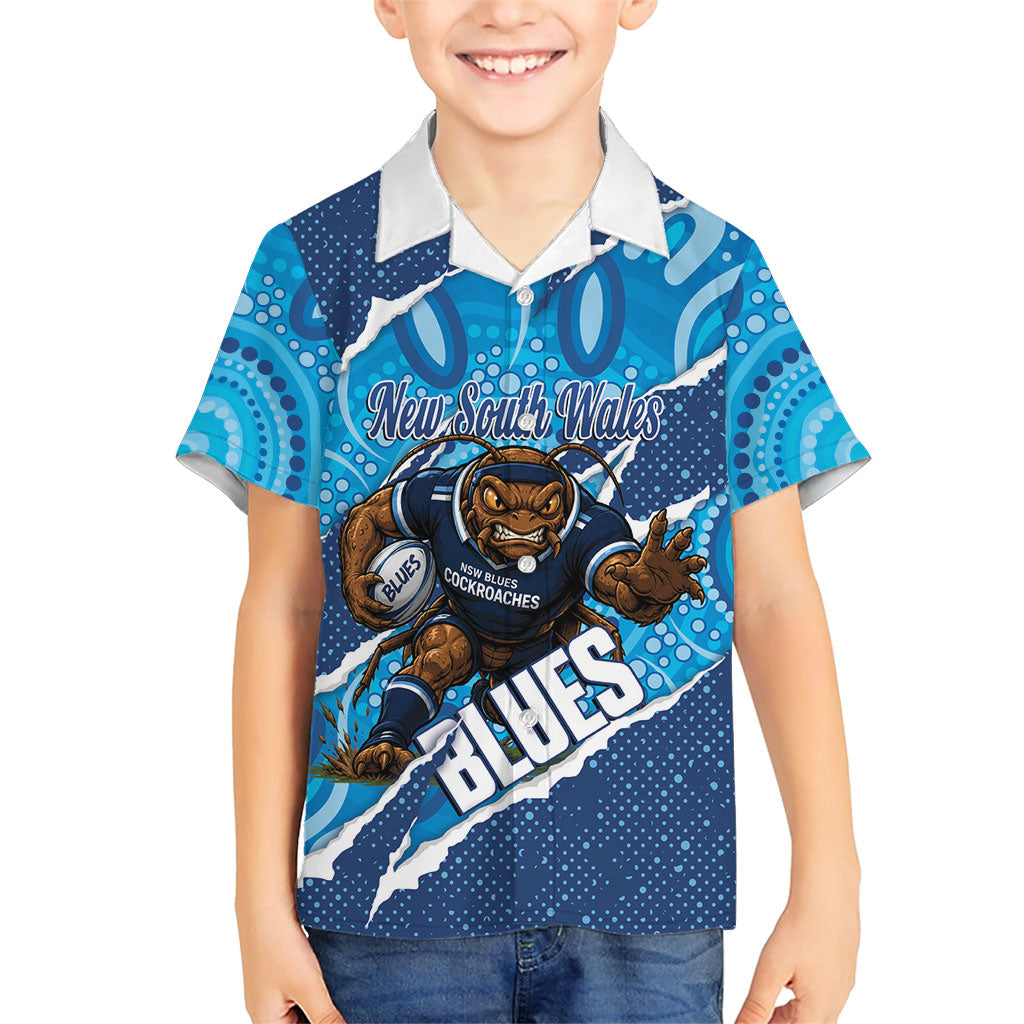 NSW Blues Rugby Custom Kid Hawaiian Shirt Go Cockroaches Sporty Aboriginal Art