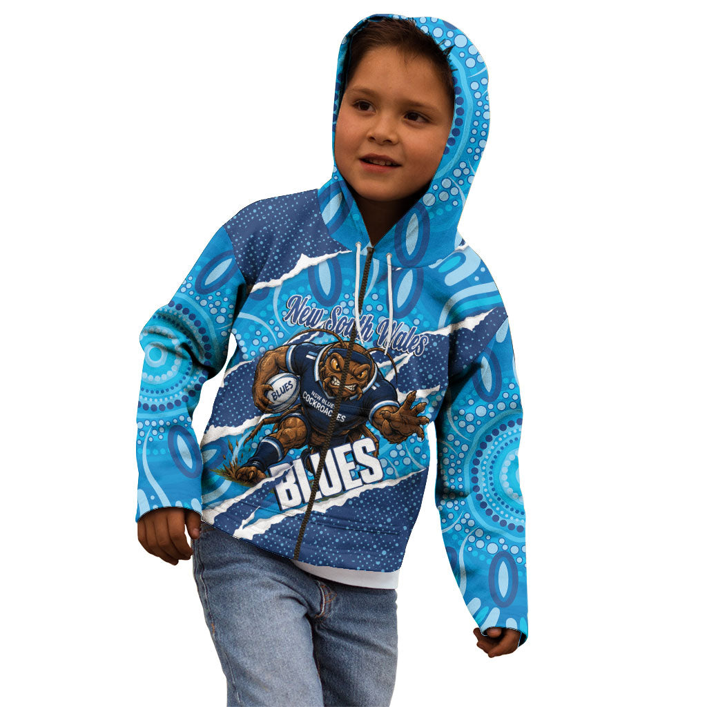 NSW Blues Rugby Custom Kid Hoodie Go Cockroaches Sporty Aboriginal Art