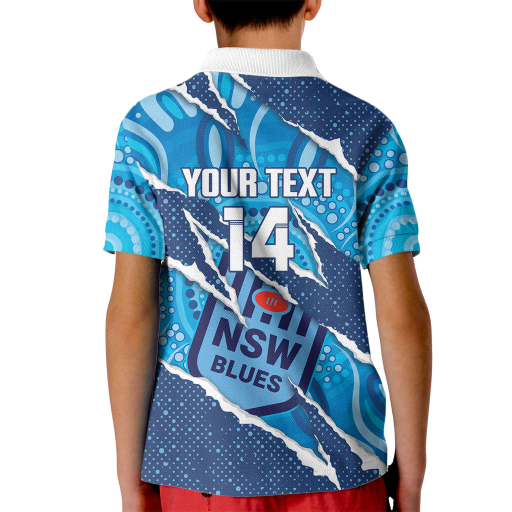 NSW Blues Rugby Custom Kid Polo Shirt Go Cockroaches Sporty Aboriginal Art