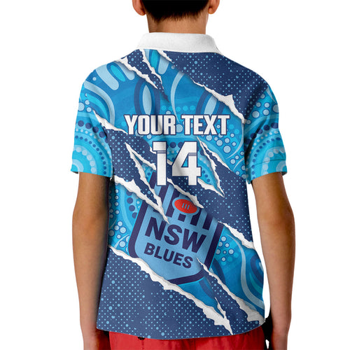 NSW Blues Rugby Custom Kid Polo Shirt Go Cockroaches Sporty Aboriginal Art