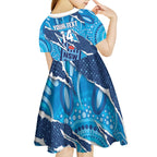 NSW Blues Rugby Custom Kid Short Sleeve Dress Go Cockroaches Sporty Aboriginal Art