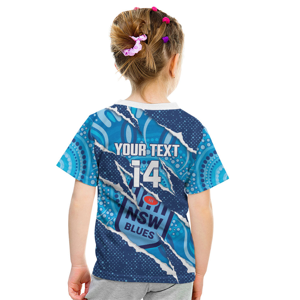 NSW Blues Rugby Custom Kid T Shirt Go Cockroaches Sporty Aboriginal Art