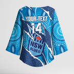 NSW Blues Rugby Custom Kimono Sleeve Blouse Go Cockroaches Sporty Aboriginal Art