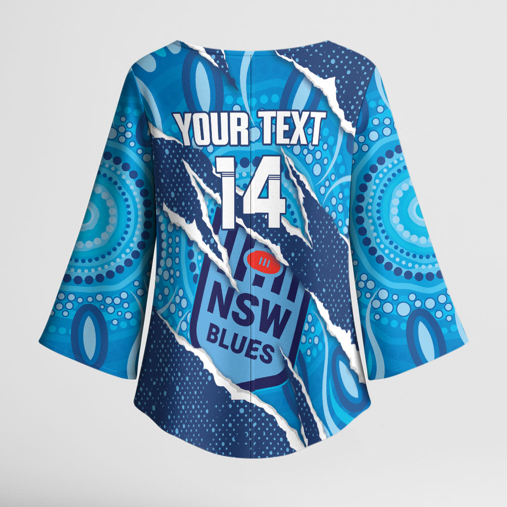 NSW Blues Rugby Custom Kimono Sleeve Blouse Go Cockroaches Sporty Aboriginal Art