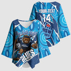 NSW Blues Rugby Custom Kimono Sleeve Blouse Go Cockroaches Sporty Aboriginal Art